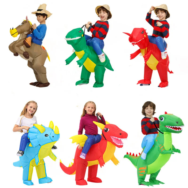 Costume gonflable Dinosaure multicolore vue de face