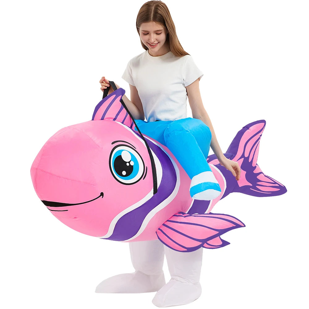 Déguisement gonflable poisson clown orange blanc