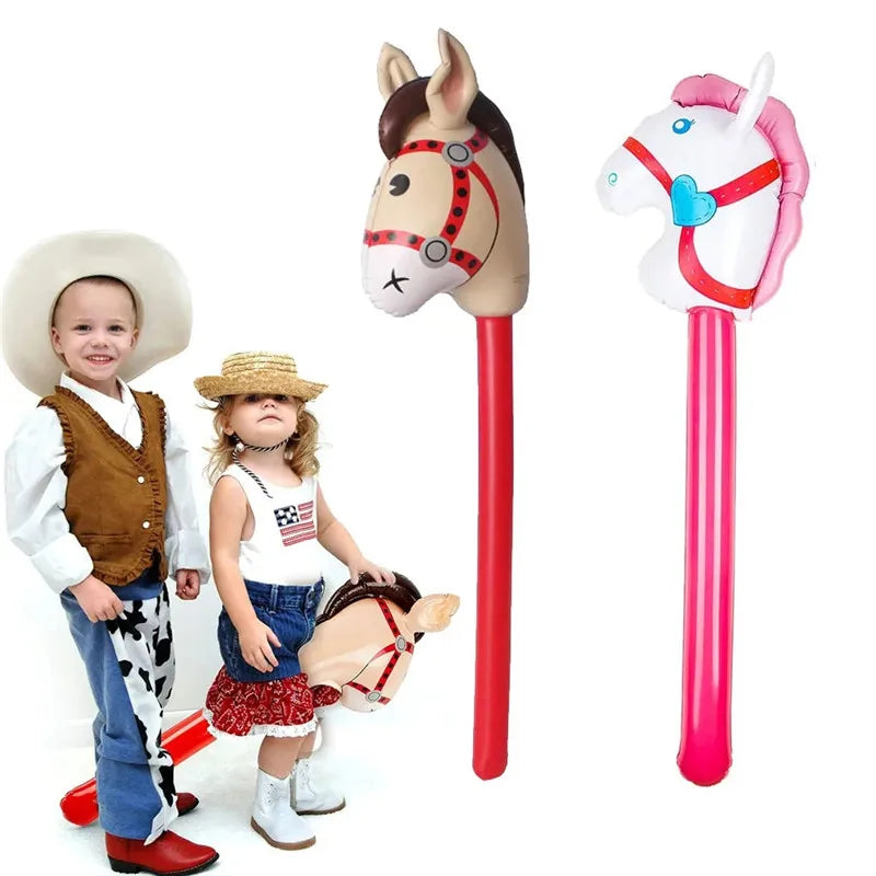 Cheval gonflable jouet bâton cow-boy