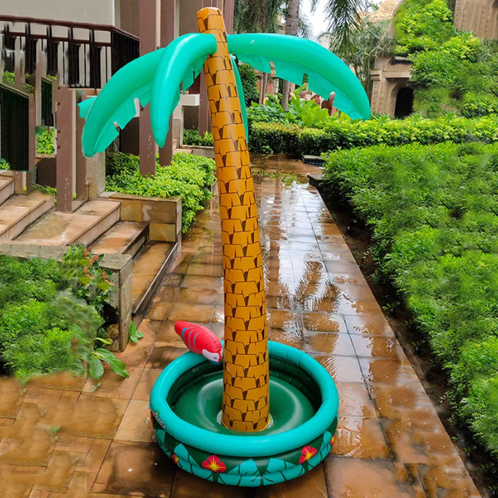 Bar gonflable palmier installé dans une piscine