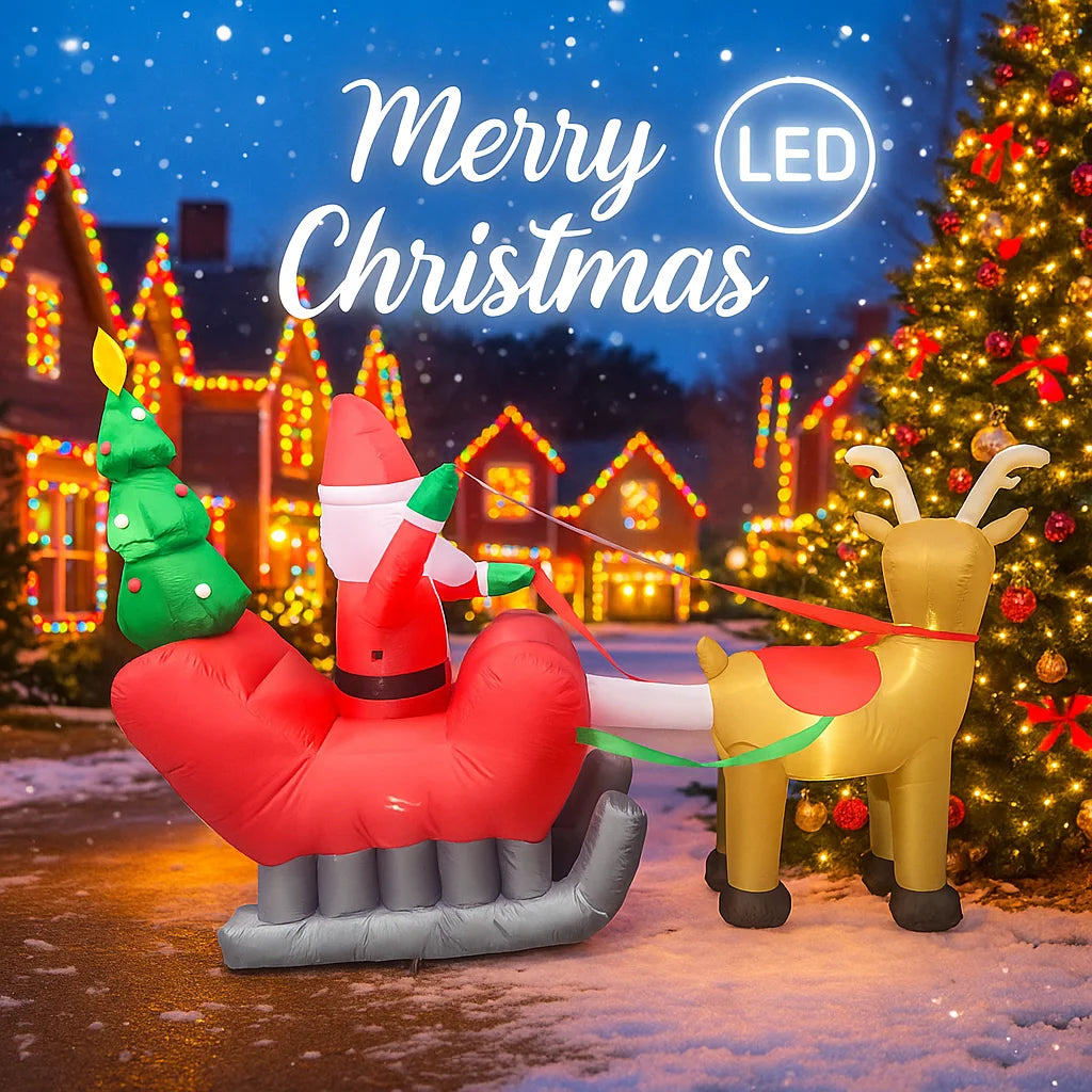 Gonflable Noël DIY traîneau 240 cm avec lumières LED pour cour