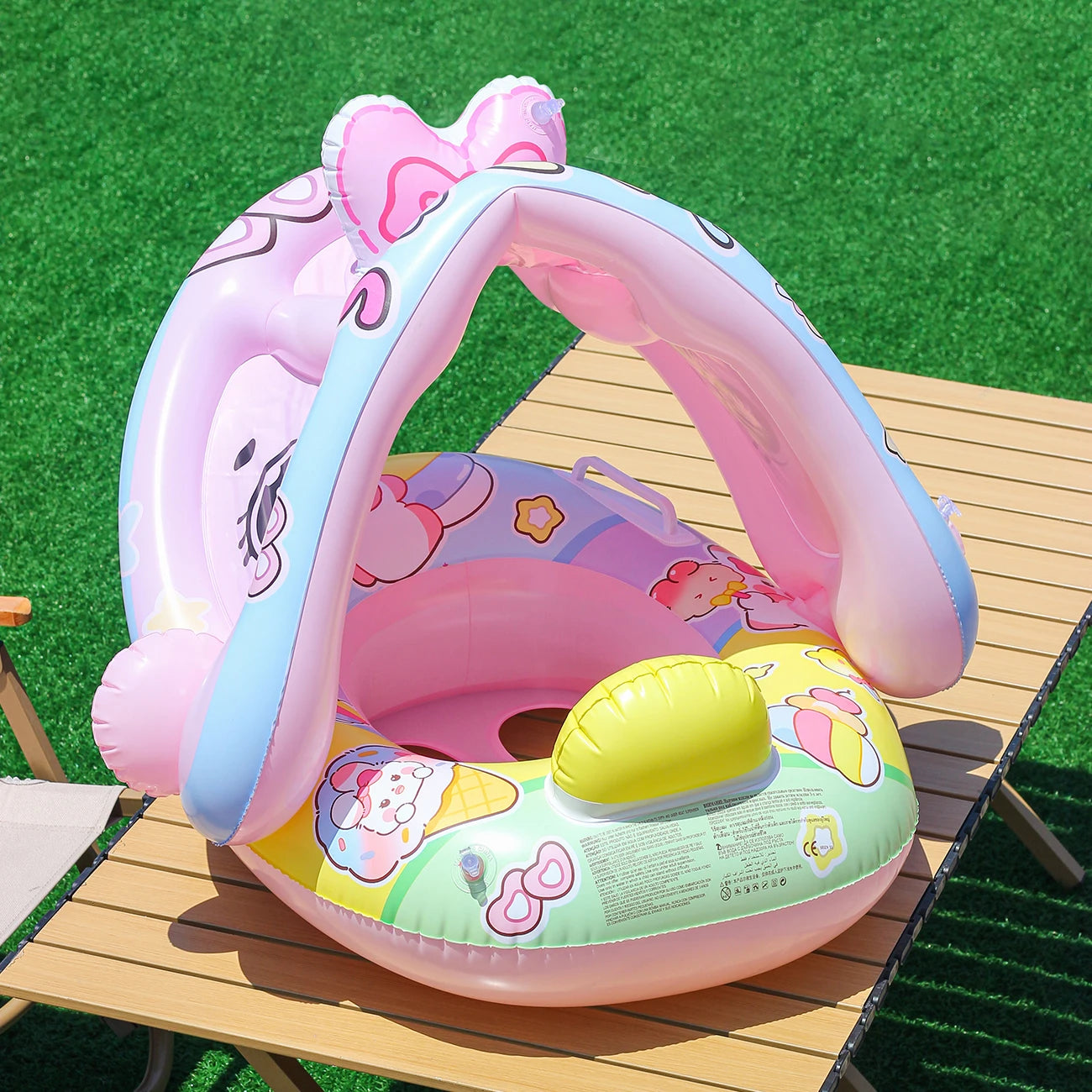 Flotteur piscine lapin rose gonflable bord de la piscine