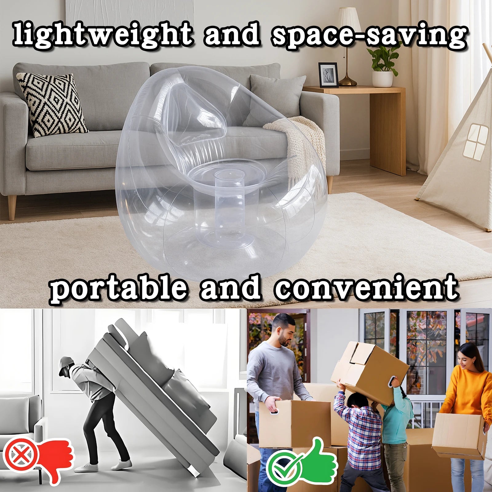 Pouf gonflable transparent pour le camping