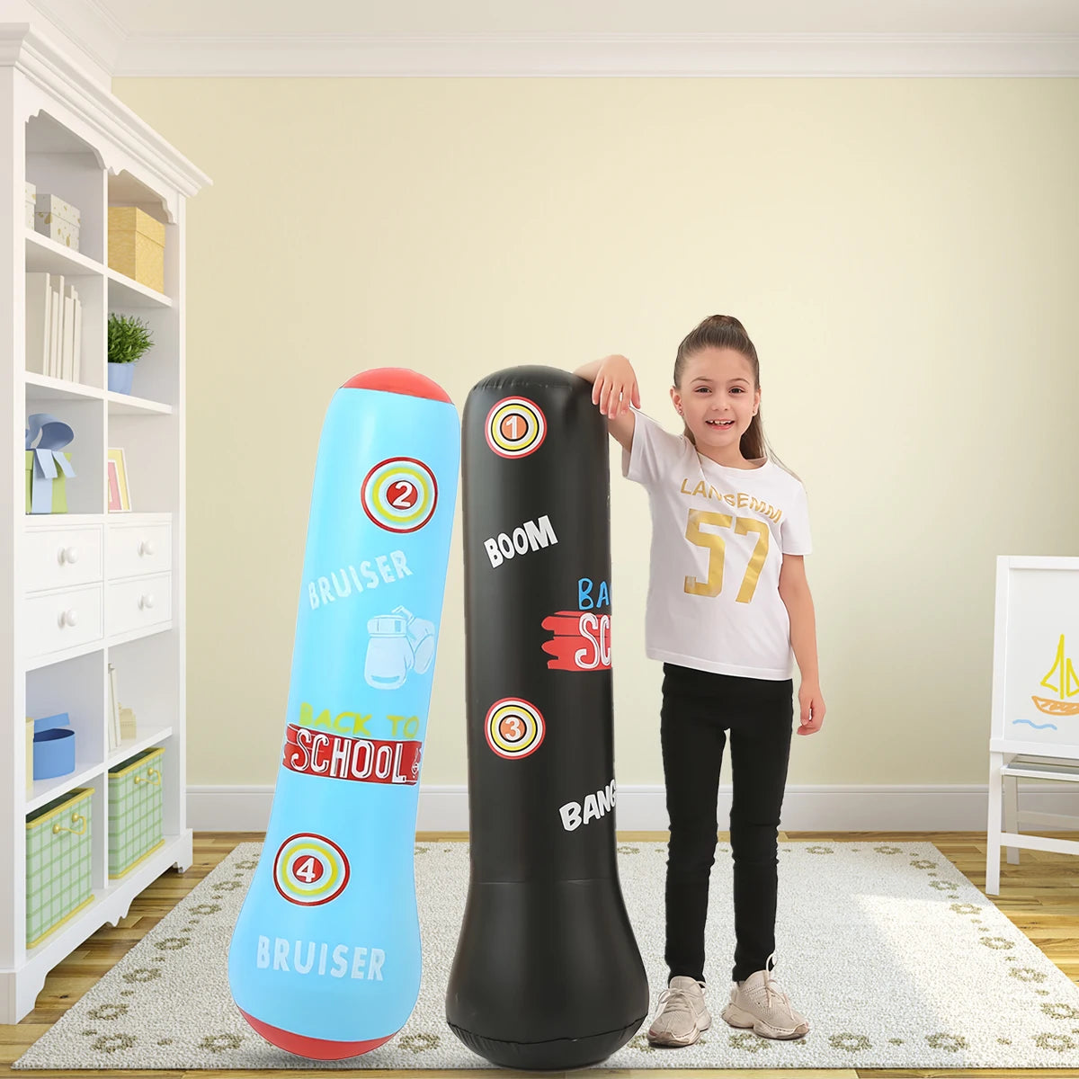 Colonne de boxe gonflable pour enfant en PVC, vue d'ensemble