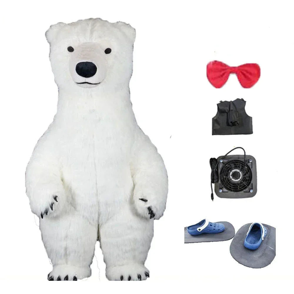 Costume gonflable ours polaire porté en extérieur