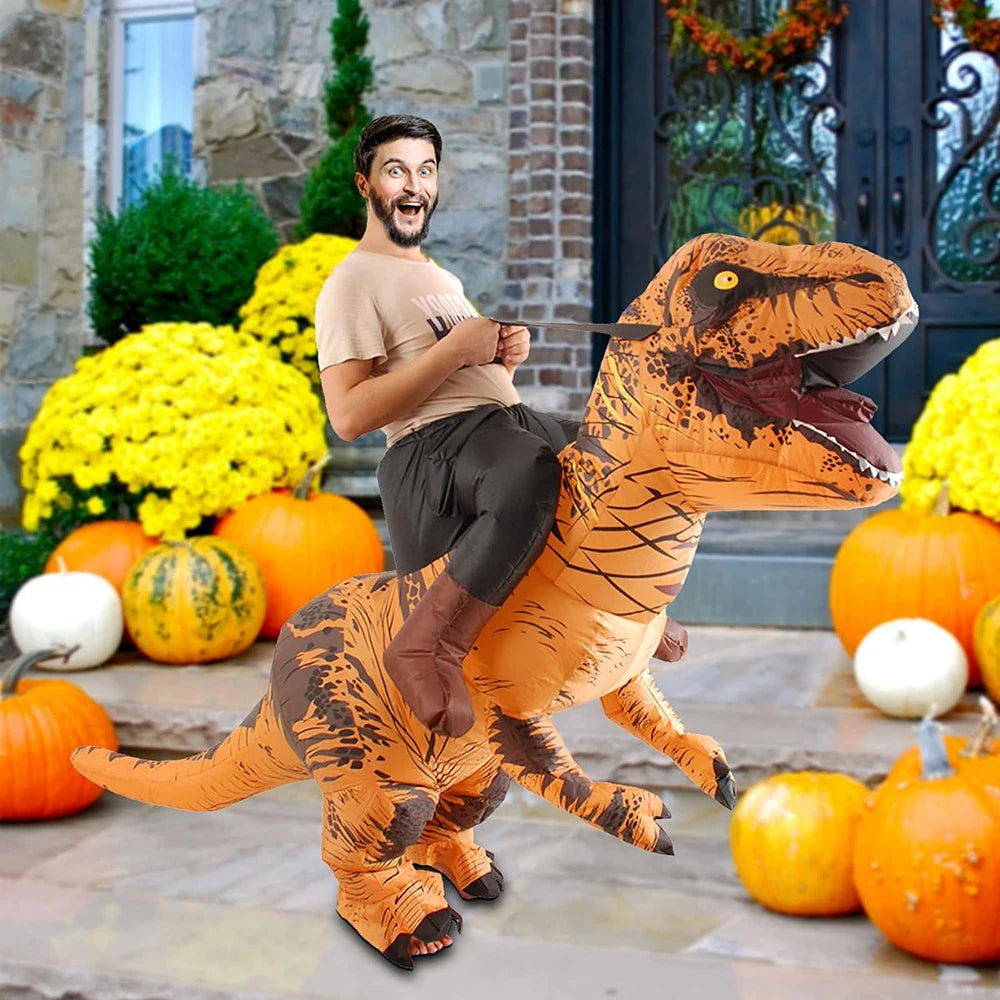 Costume gonflable T-Rex à enfourcher adulte de face