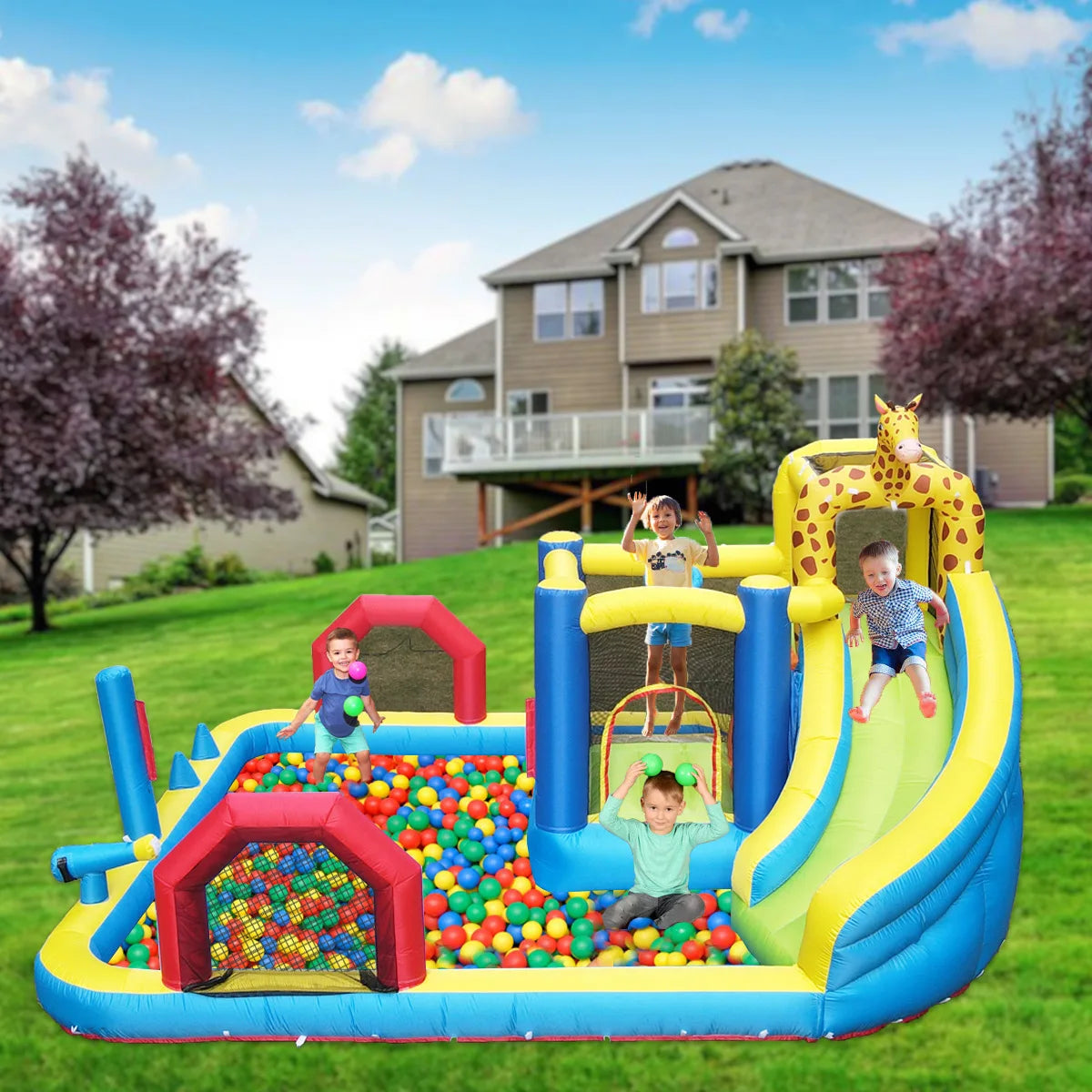 Aire gonflable aquatique 6m double toboggan fête anniversaire