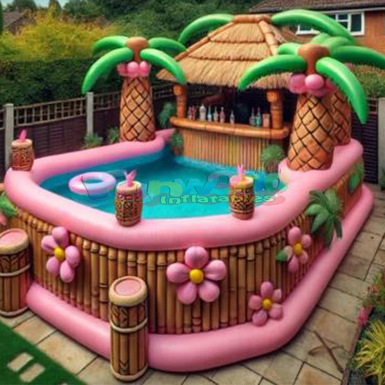 Canapé gonflable flottant installé près d'un hôtel