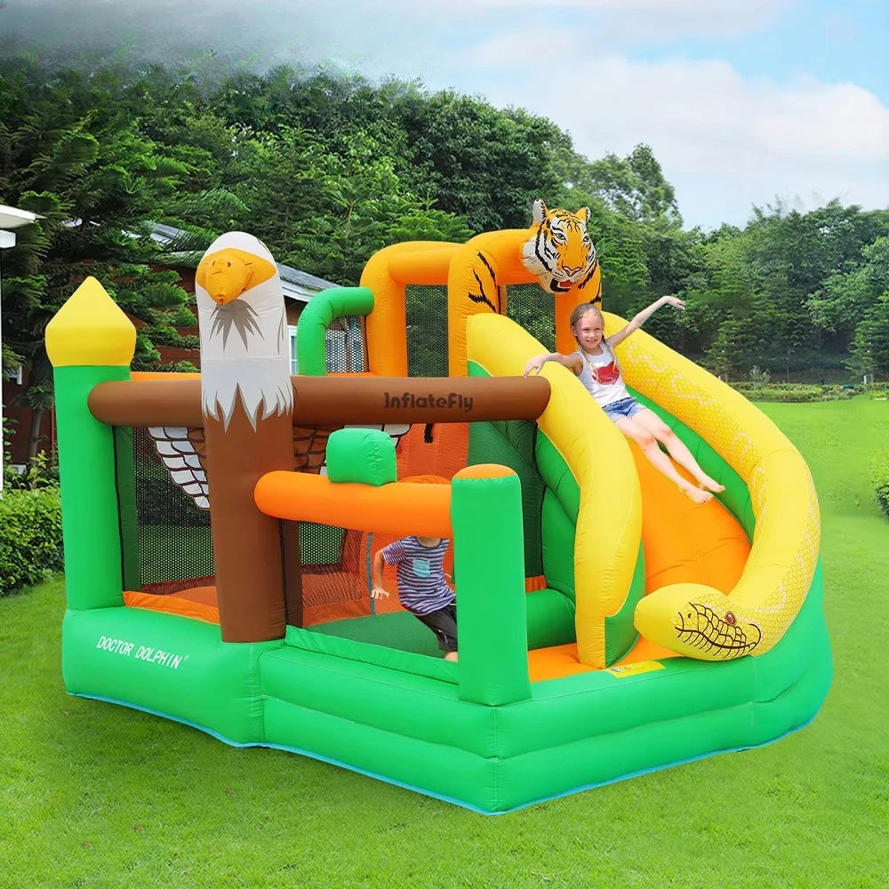 Château gonflable animal toboggan enfants extérieur
