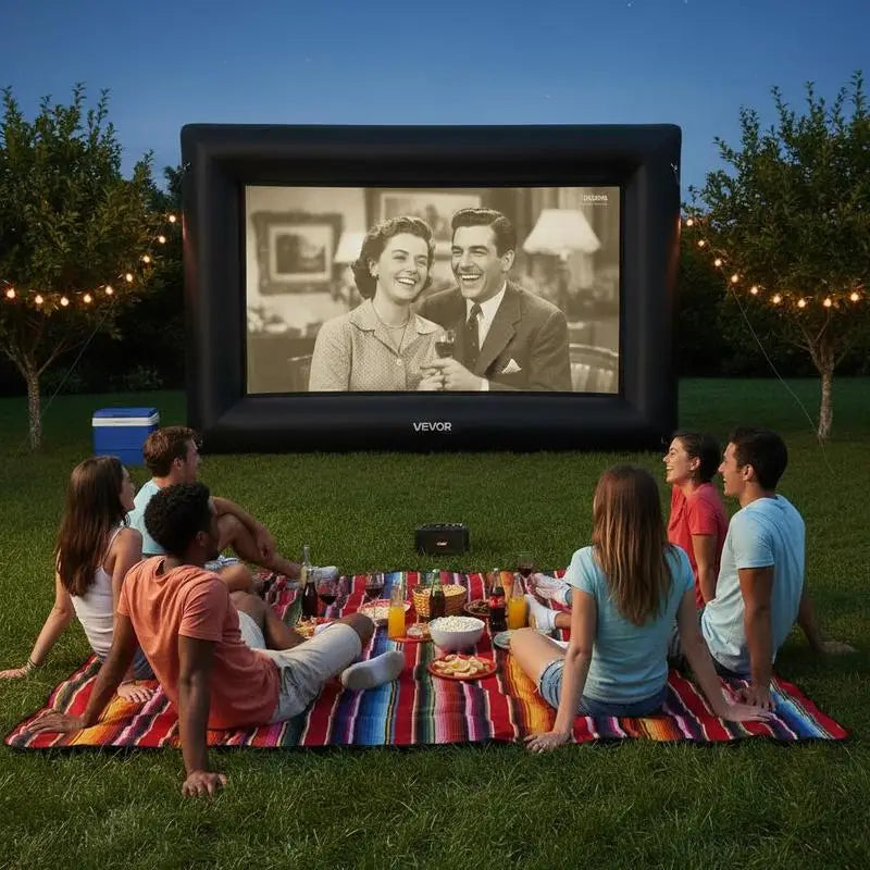 Écran projection gonflable 488 cm dans un jardin