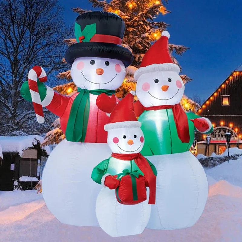 Famille bonhommes neige gonflable 1,8 m décoration cour de Noël
