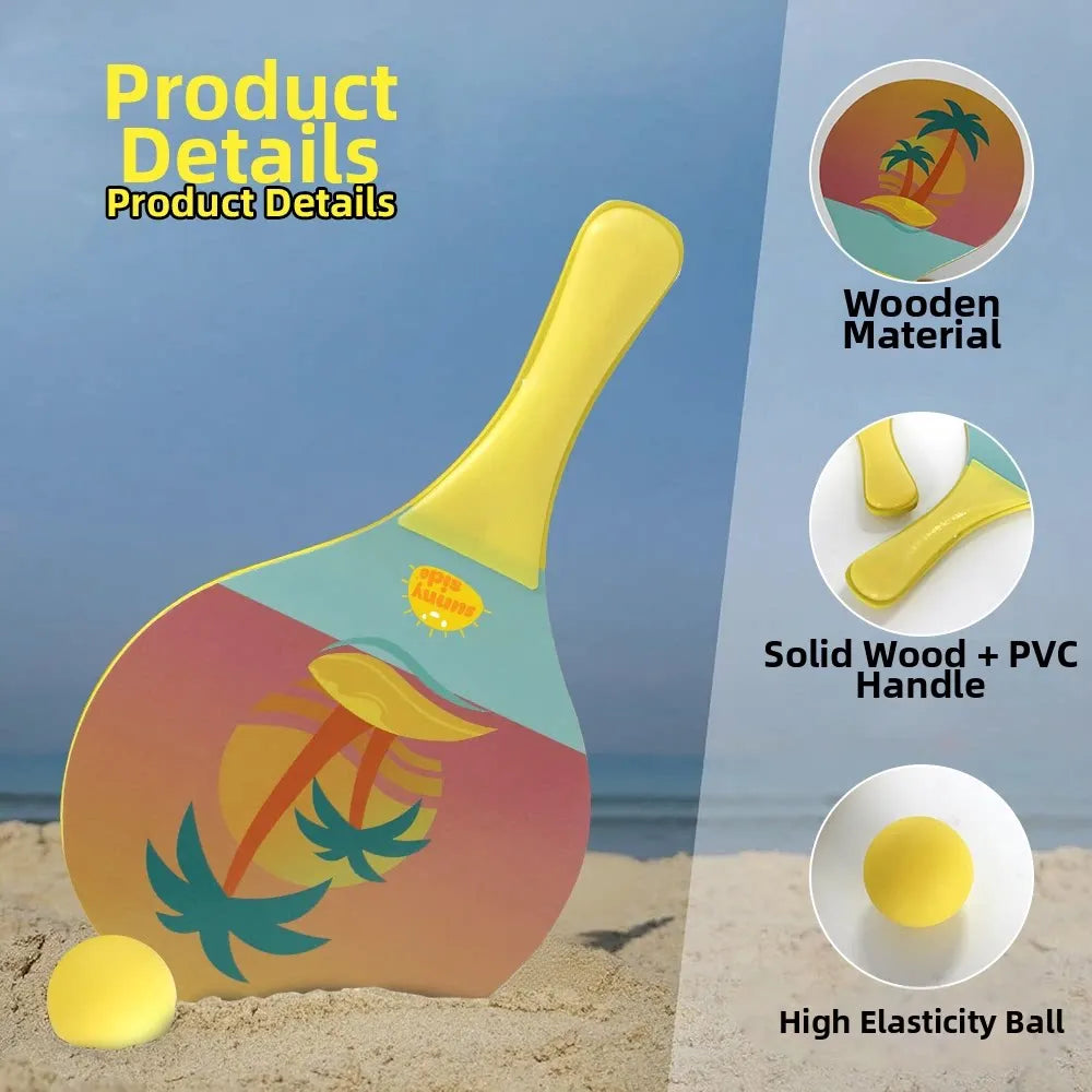 Raquettes plage bois comparé à la taille main