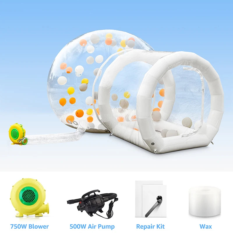Bulle gonflable transparente utilisée en camping