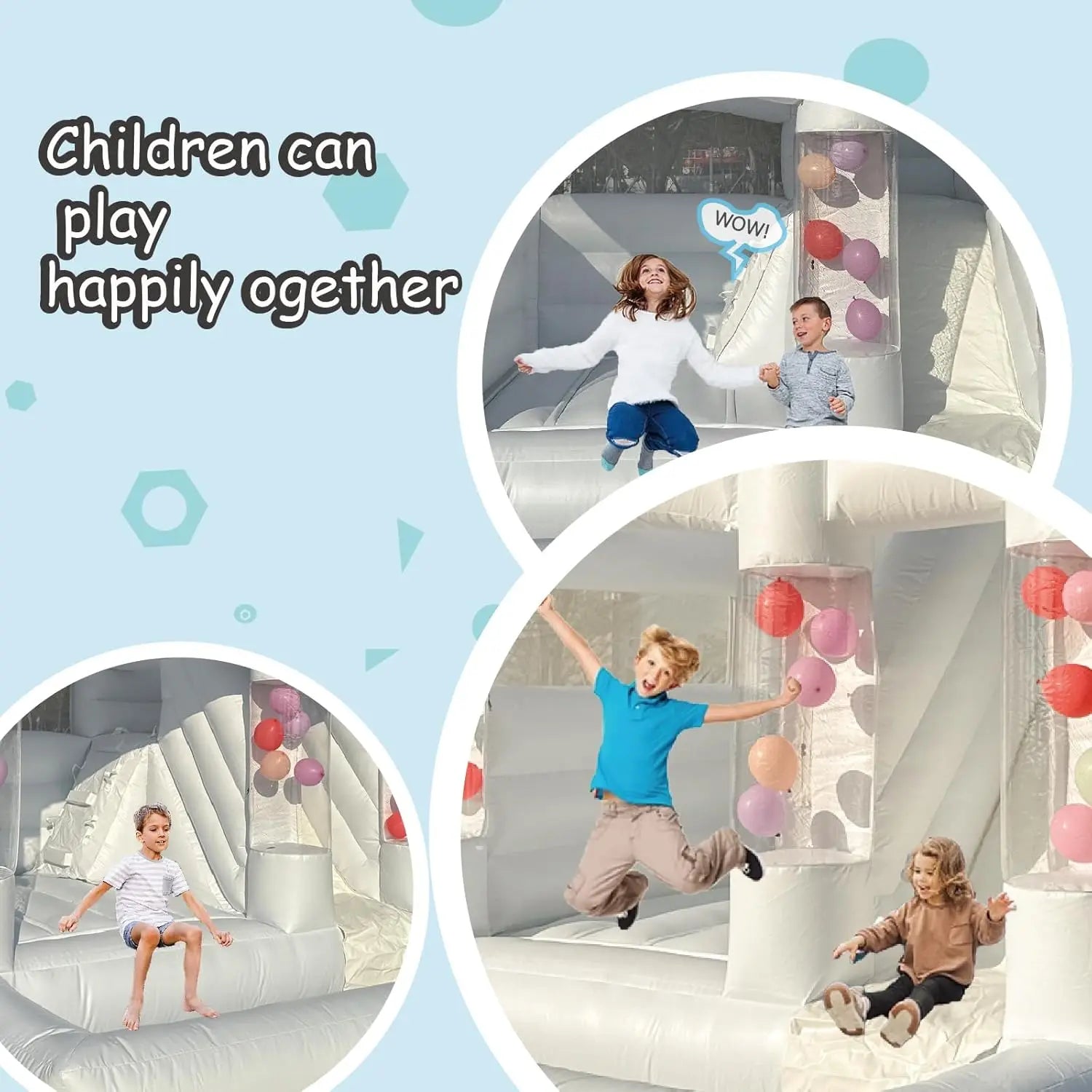 Gonflable blanc mariage PVC avec toboggan et espace de jeu