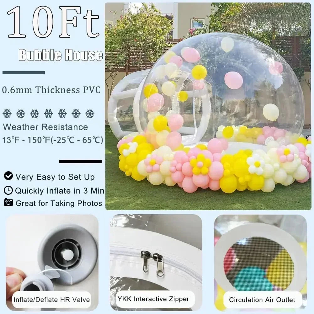 Bulle gonflable transparente illuminée en soirée pour une décoration festive
