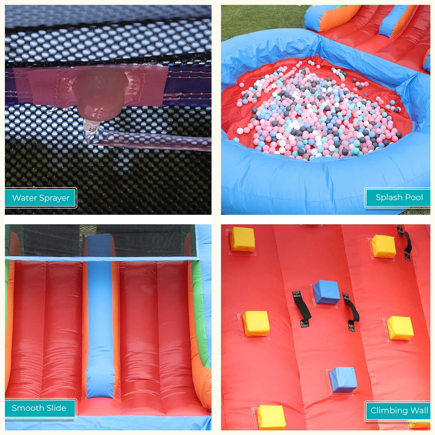 Enfant glissant sur le toboggan aquatique gonflable avec brumisation