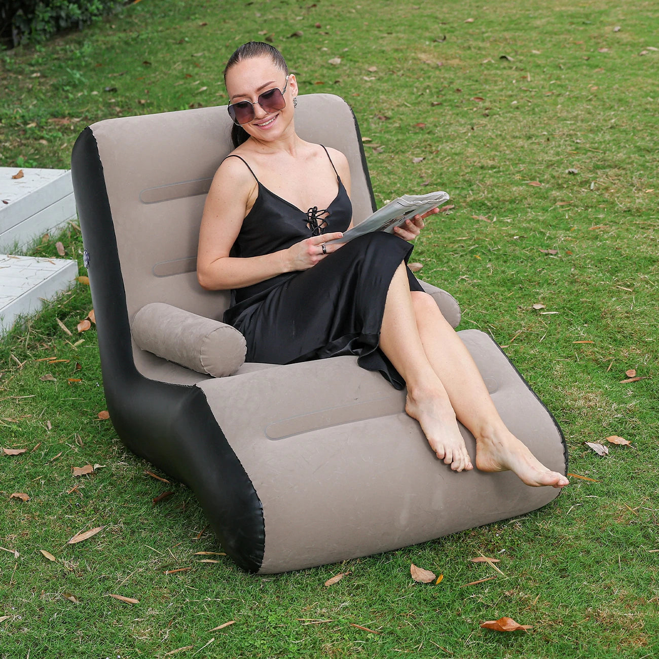 Canapé gonflable fauteuil inclinable rose avec accoudoirs pour intérieur