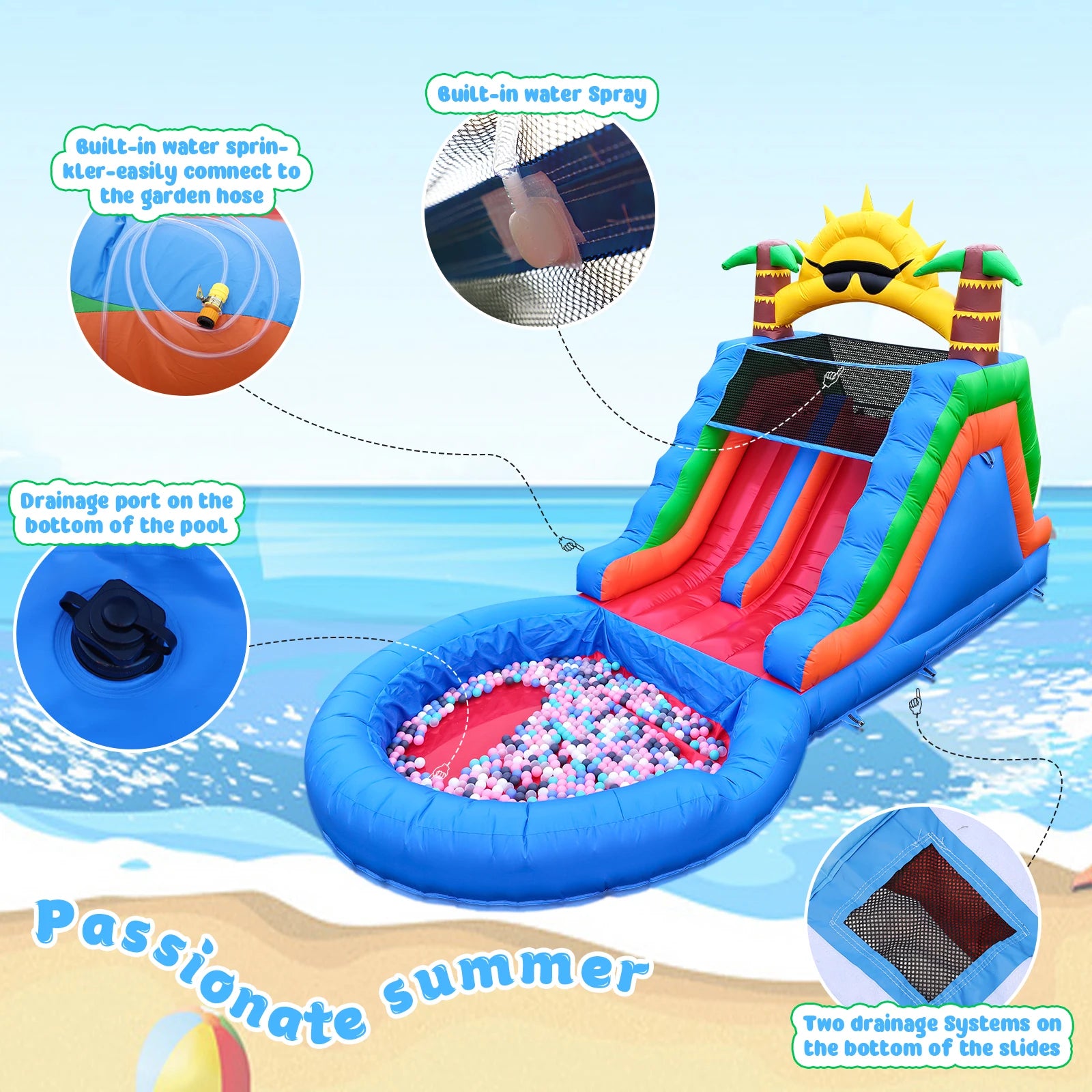 Détail des coutures renforcées du toboggan gonflable PVC