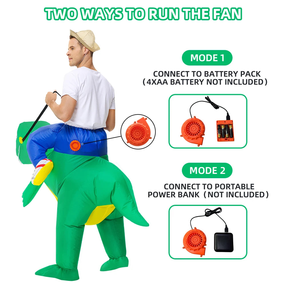Déguisement dinosaure gonflable vue de face adulte