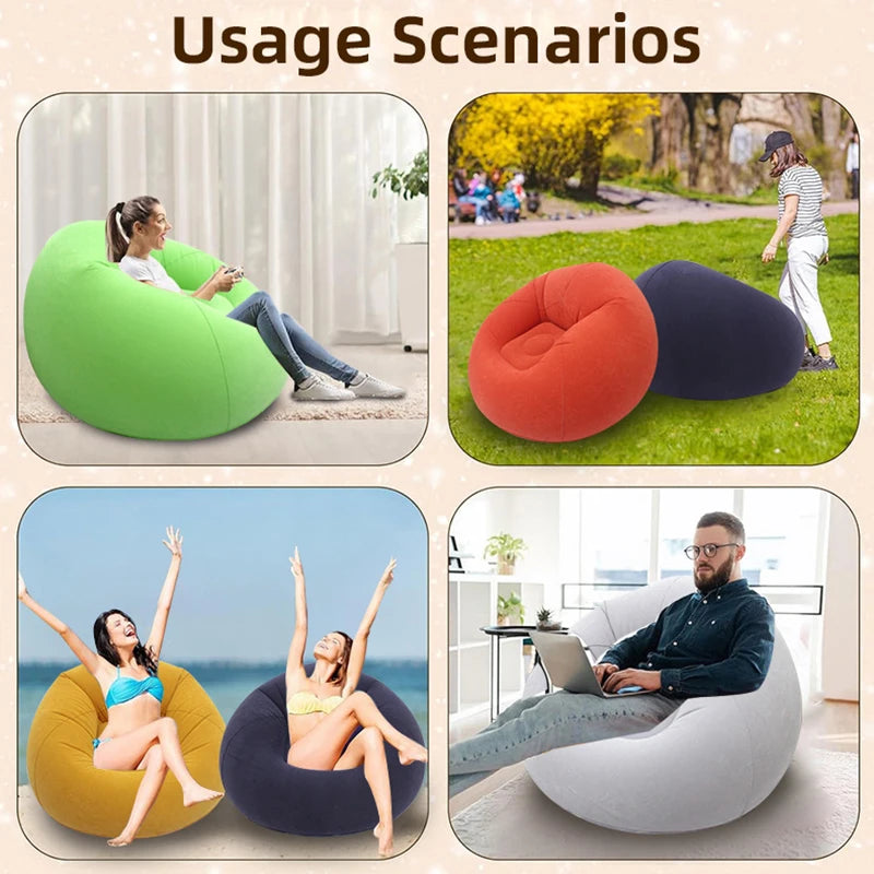 Pouf canapé gonflable rouge dans le jardin