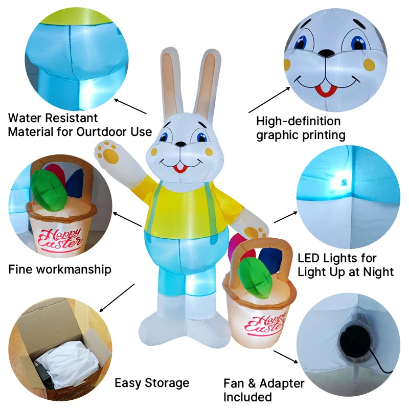 Décoration gonflable lapin Pâques 7 pieds polyester LED