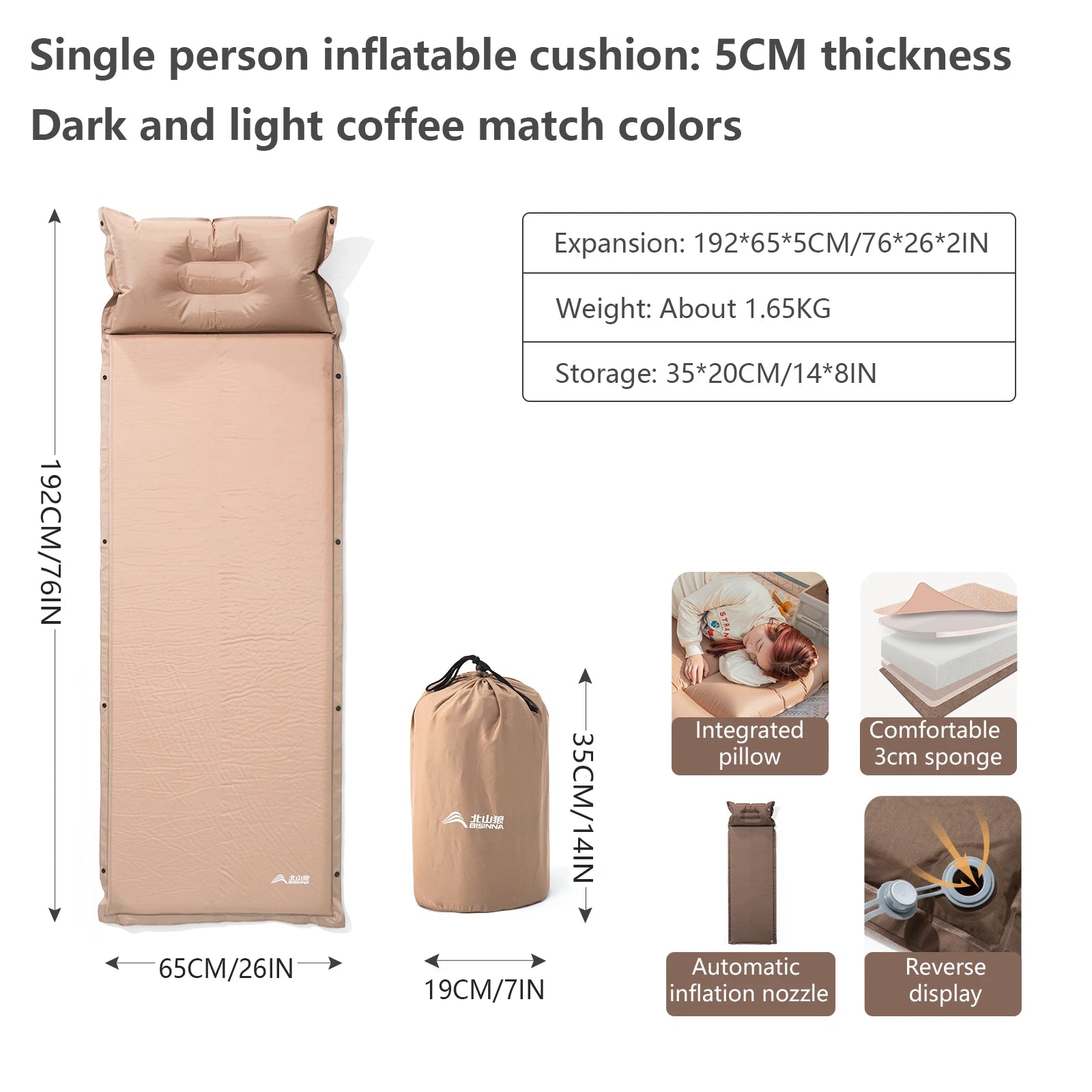 Tapis de couchage gonflable prêt à l'usage en camping