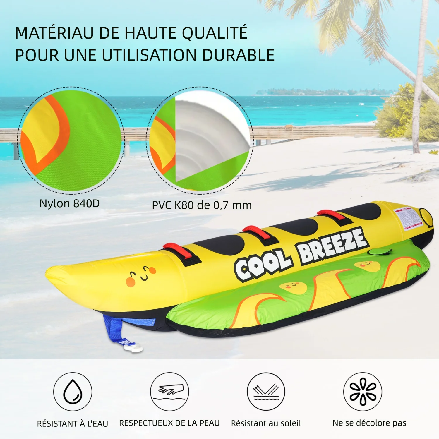 Trois personnes profitant de la bouée tractée gonflable banane