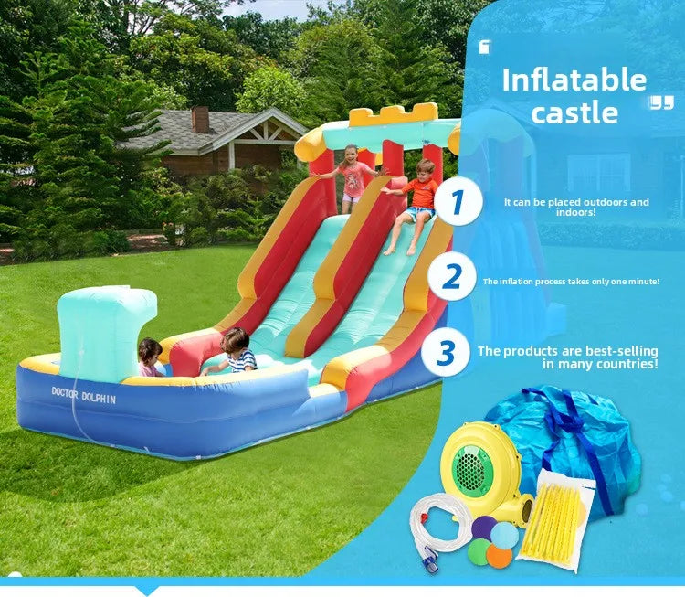 Mini château gonflable 2 toboggans aquatiques enfants