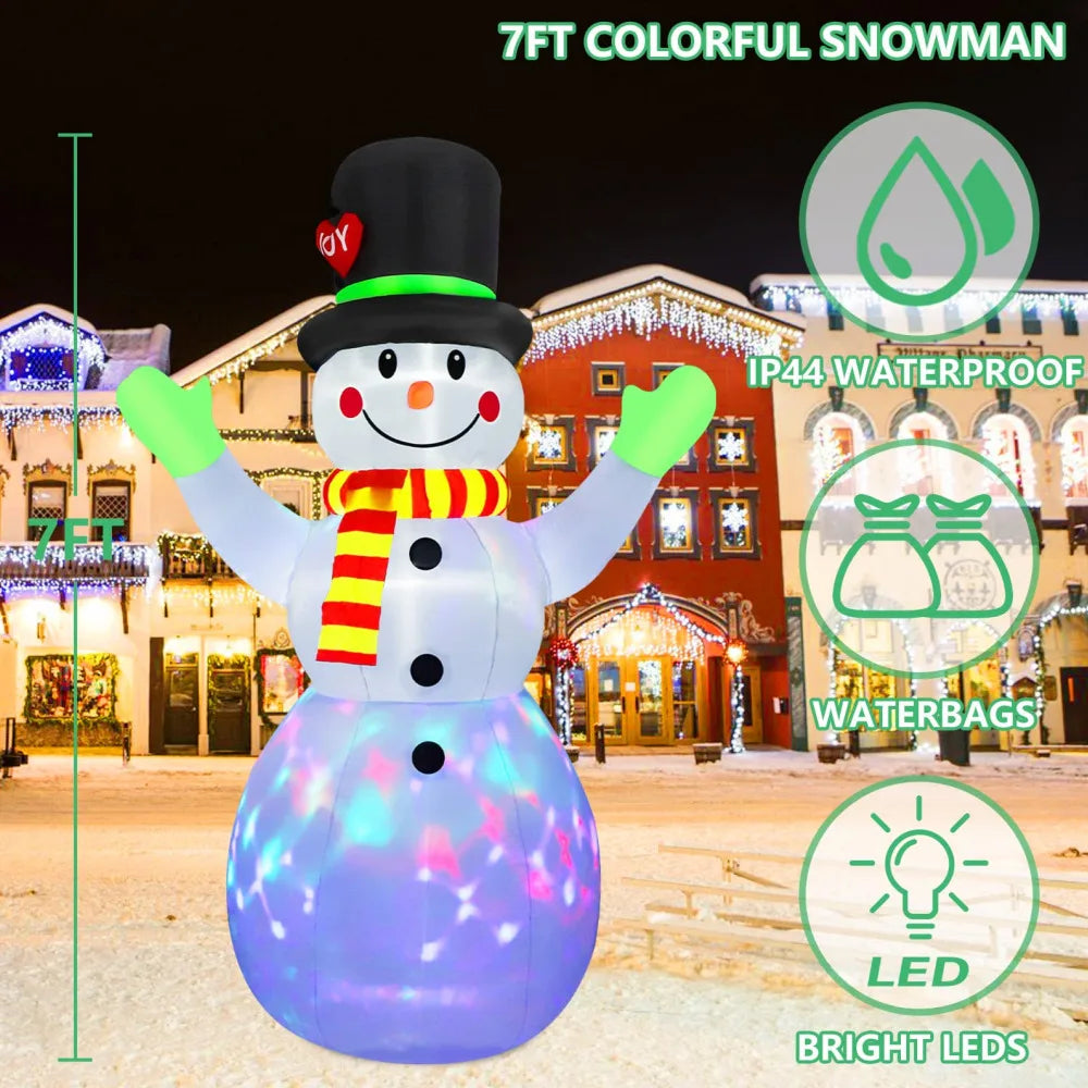 Vue de face du bonhomme de neige gonflable avec éclairage LED vert