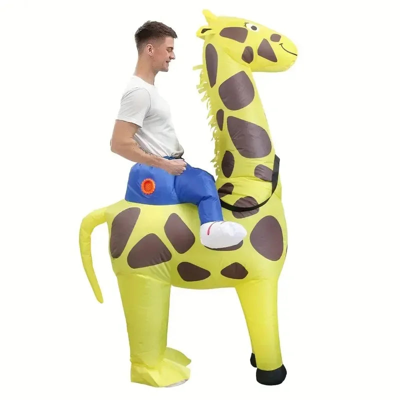 Costume gonflable girafe cavalier adulte de face