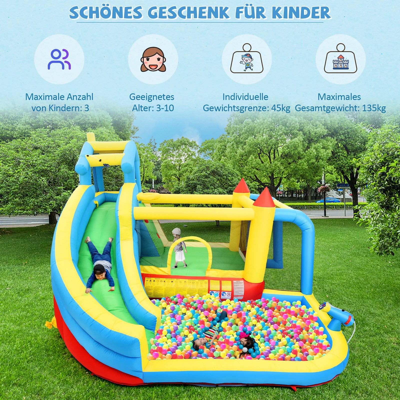 Château gonflable 5-en-1 avec trampoline