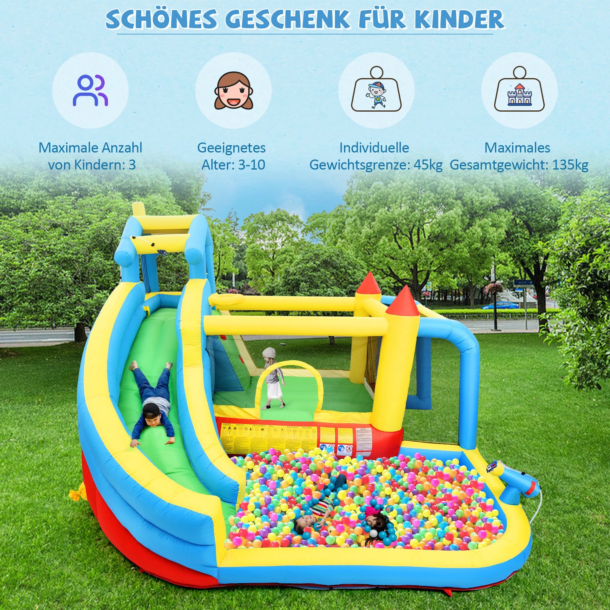 Château gonflable 5-en-1 avec trampoline