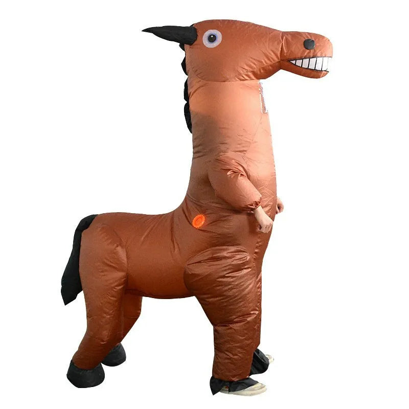 Costume gonflable cheval cavalier orange adulte vue de face