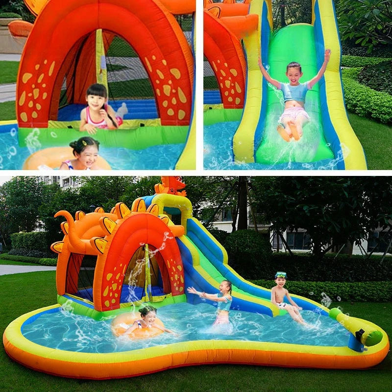 Château gonflable dinosaure décor coloré enfants anniversaire