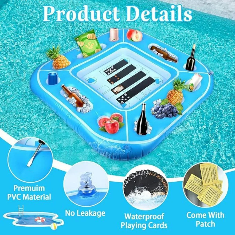 Plateforme flottante gonflable avec porte-gobelets sur l'eau