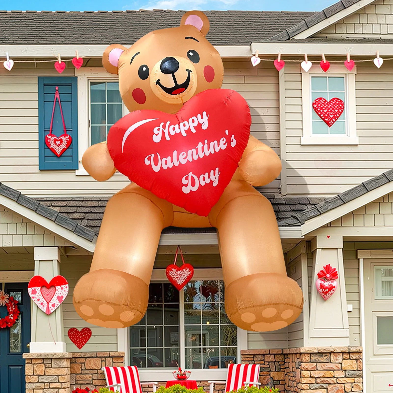 Ours gonflable tenant cœur Happy Valentine pelouse nuit LED