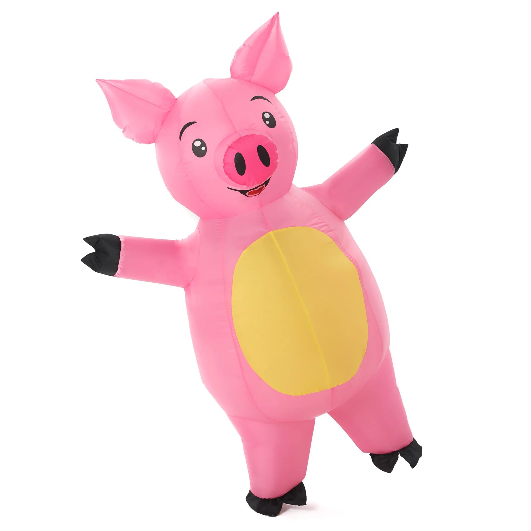 Tenue gonflable cochon rose portée en extérieur