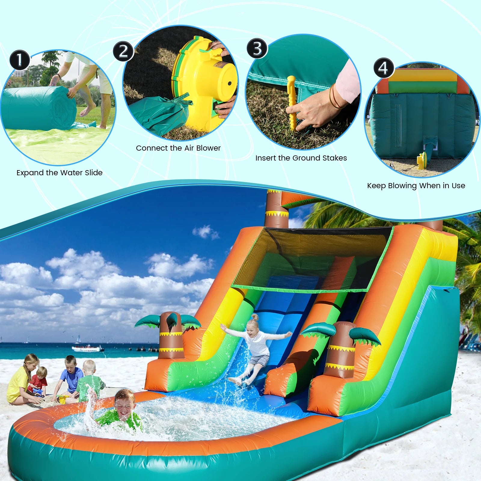 Château gonflable commercial géant 6,4 m avec toboggan