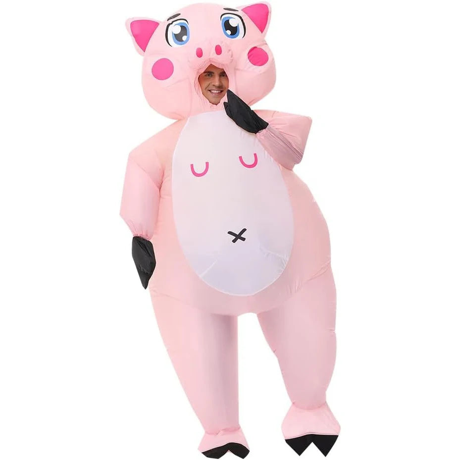 Costume gonflable cochon rose porté en soirée