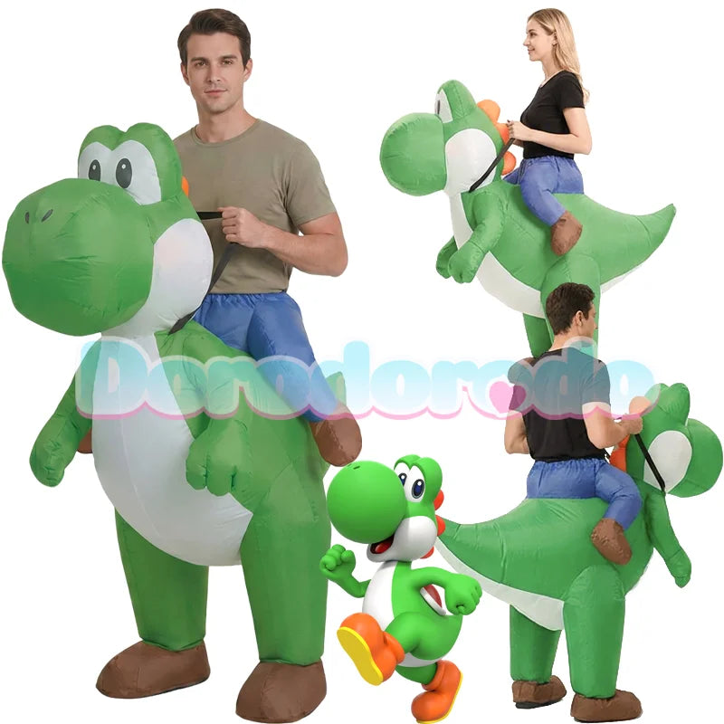 Costume gonflable dinosaure Yoshi vert et blanc pour adulte