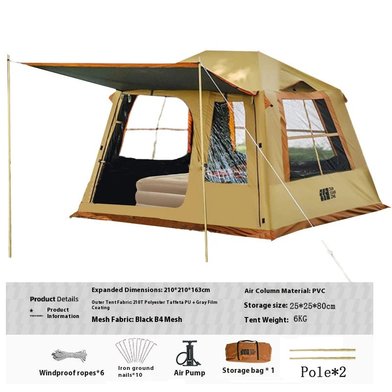 Tente gonflable cabine camping installée en famille