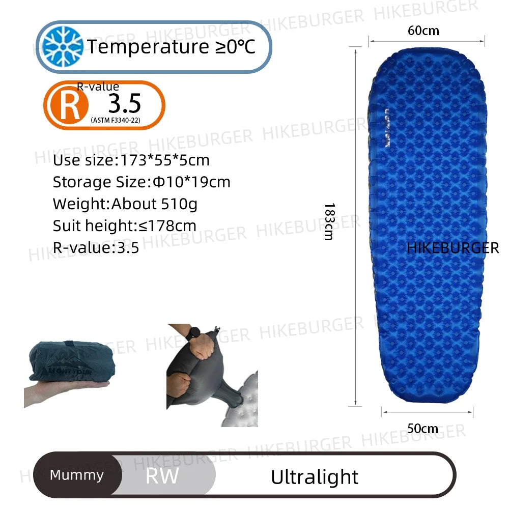 Tapis de couchage gonflable installé sous tente