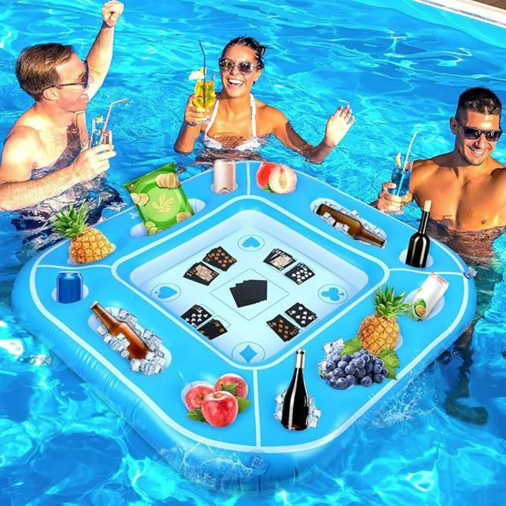 Plateforme flottante gonflable avec porte-gobelets sur l'eau