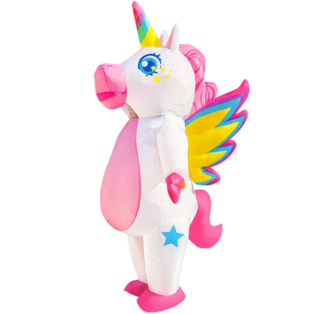 Costume gonflable licorne colorée adulte vue de face