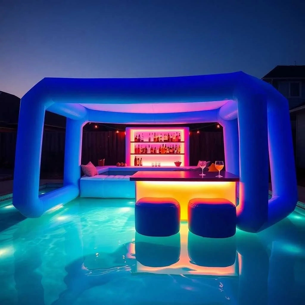 Détail du matériau PVC robuste du bar gonflable piscine