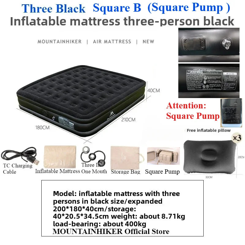 Matelas de camping gonflable noir en extérieur