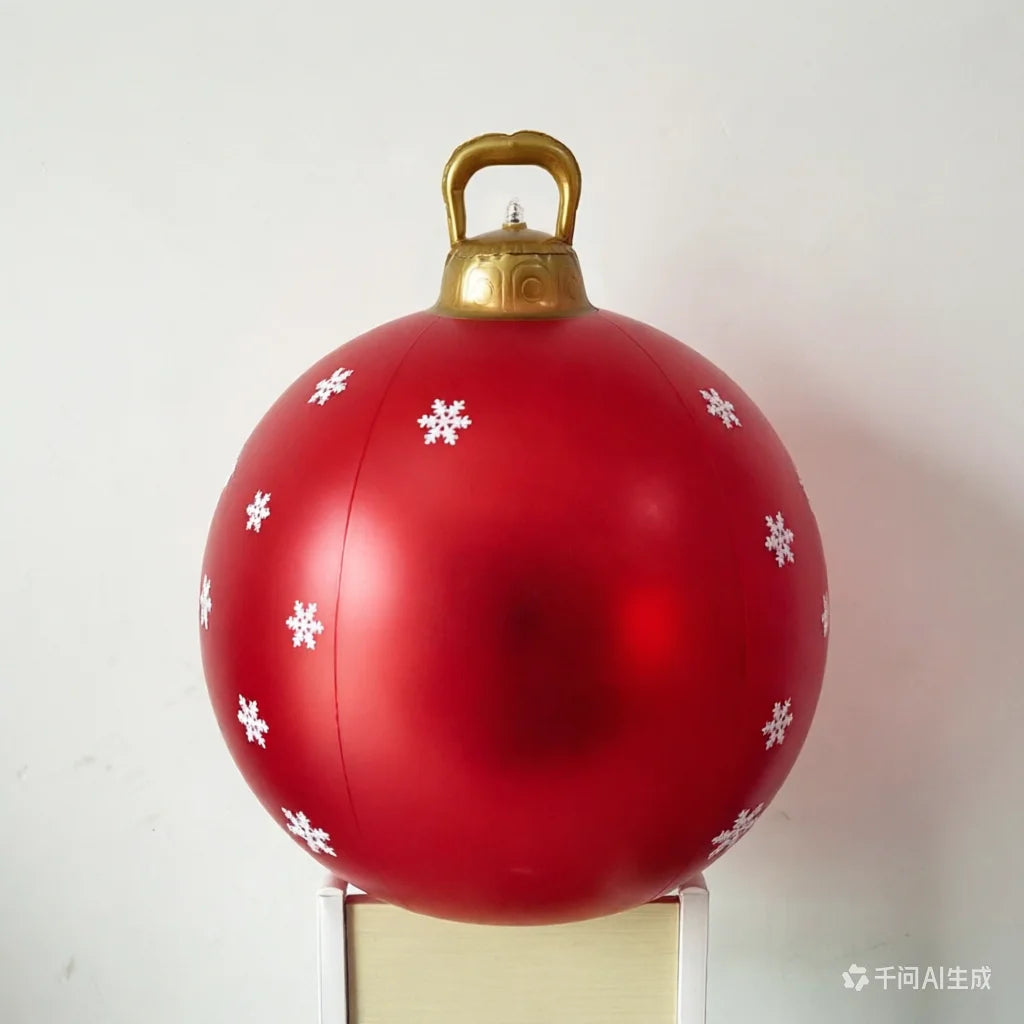 Boule de Noël gonflable 60 cm rouge, motif bonhomme de neige