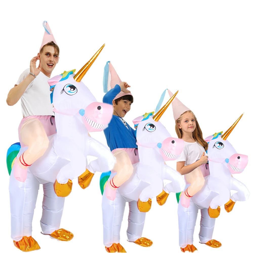 Costume gonflable licorne Pegasus arc-en-ciel pour enfant vue de face