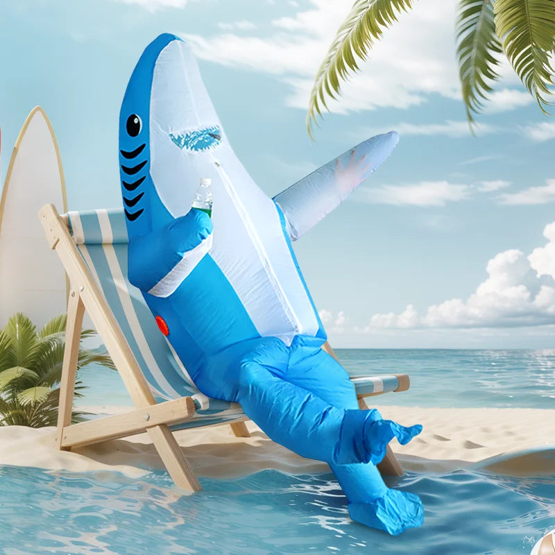 Costume gonflable requin rose pour adulte, vue de face