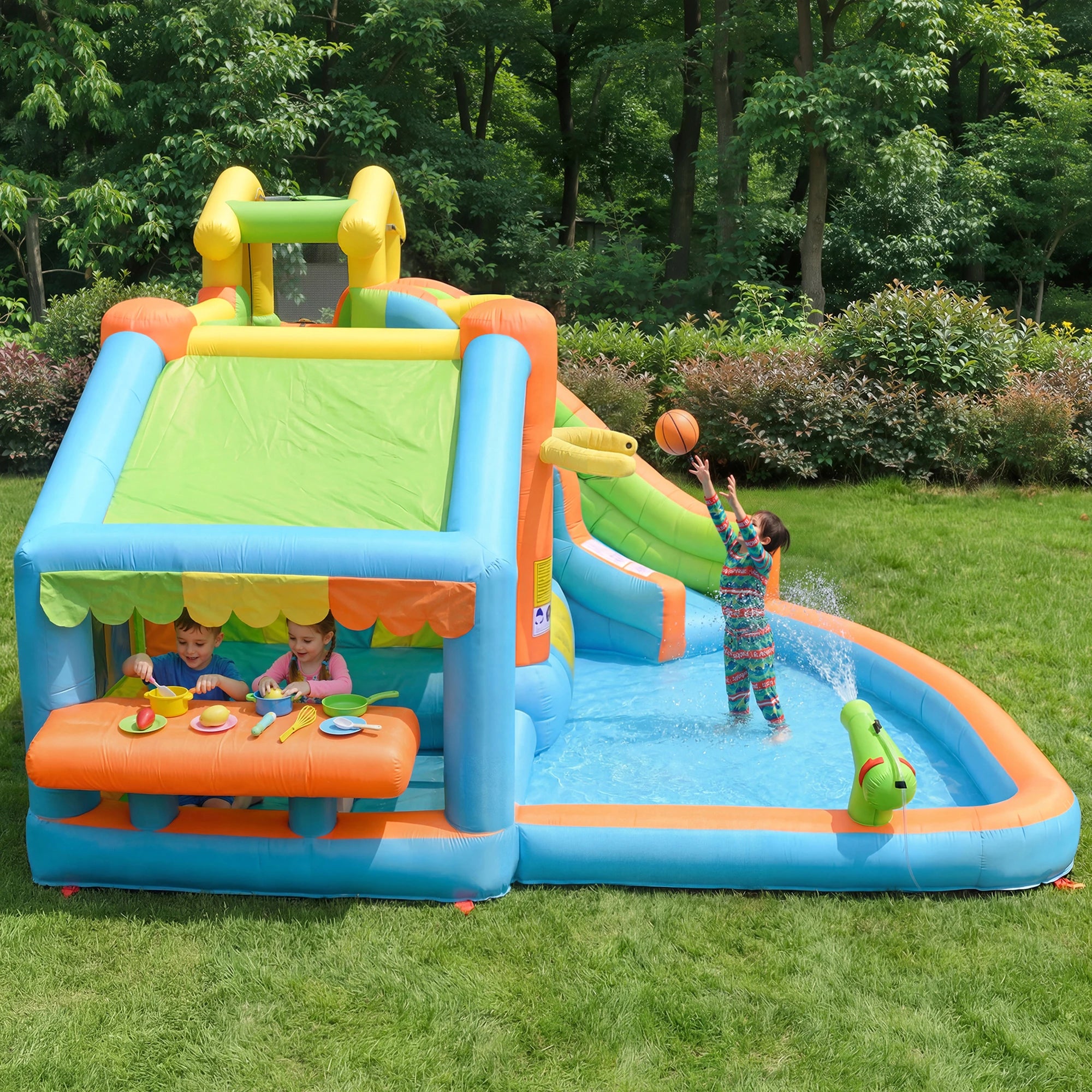 Château gonflable premium installé dans un jardin